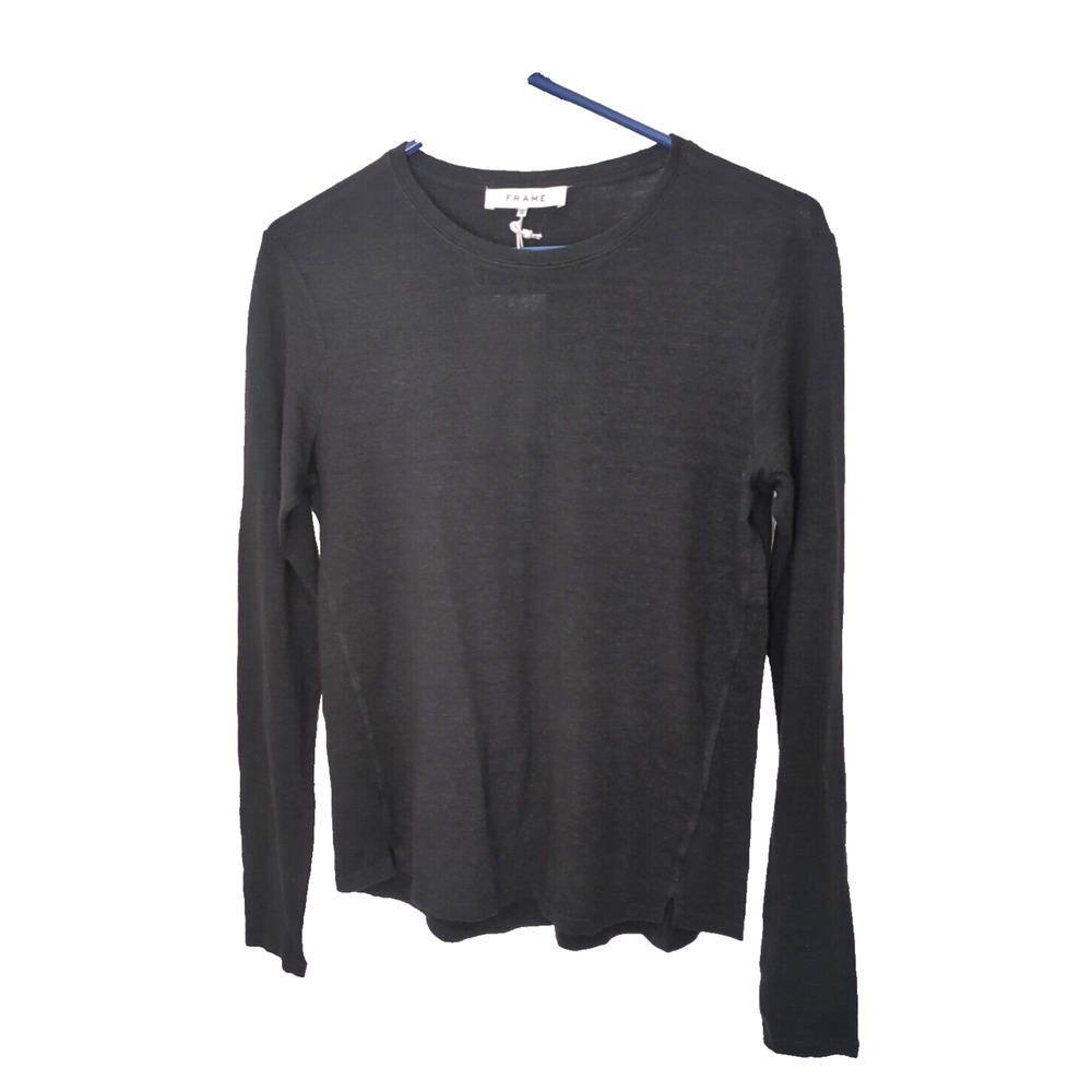 FRAME Easy Crew Womens Pullover Top Linen Black XS Grunge Biker